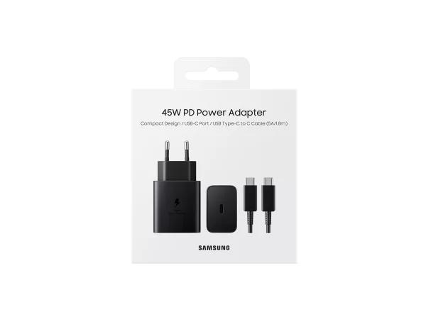 Samsung Original 45W Power Adapter with Type C to C Cable, Compatible with Smartphone, Black